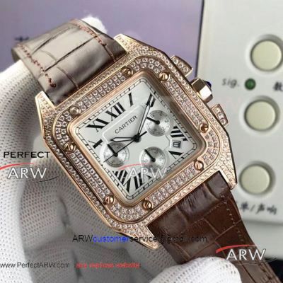 Perfect Replica Cartier Santos 100 Rose Gold Chronograph Watch